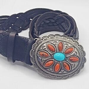 Harold's Western Genuine Woven Leather Braided Turquoise Agate Size XS 32in long